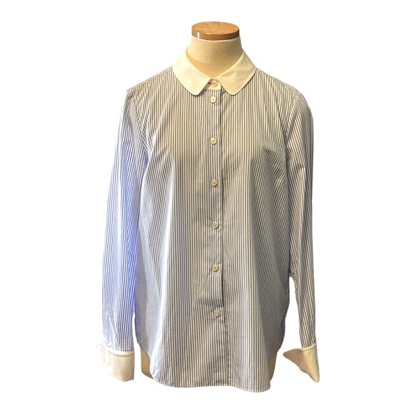 Kate Spade Striped Button Down Shirt, Blue/White, size 10 - Picture 2 of 14